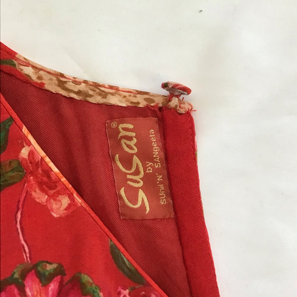 Susan by Sangeeta Women Elegant Flowing Red Floral Maxi Dress M - Picture 15 of 15